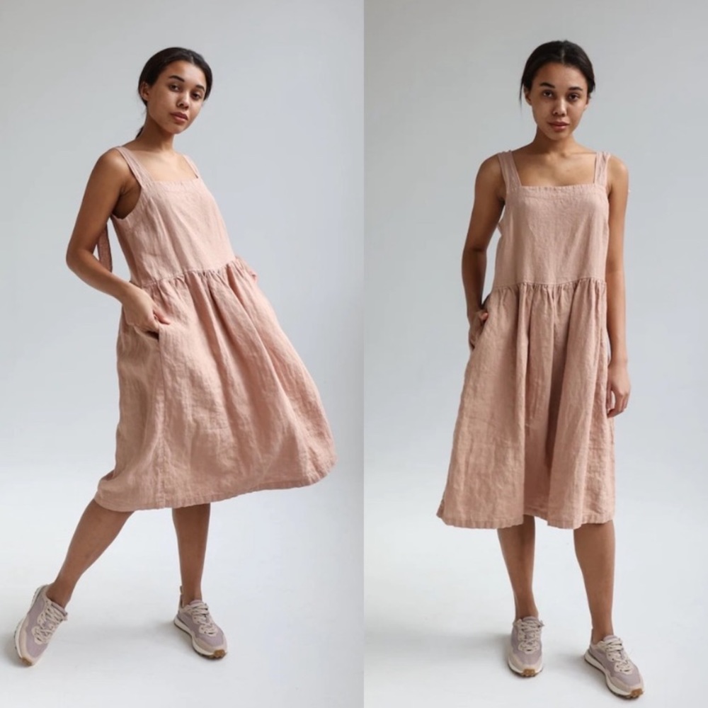 Linen ID 100% linen smock strap dress cottagecore